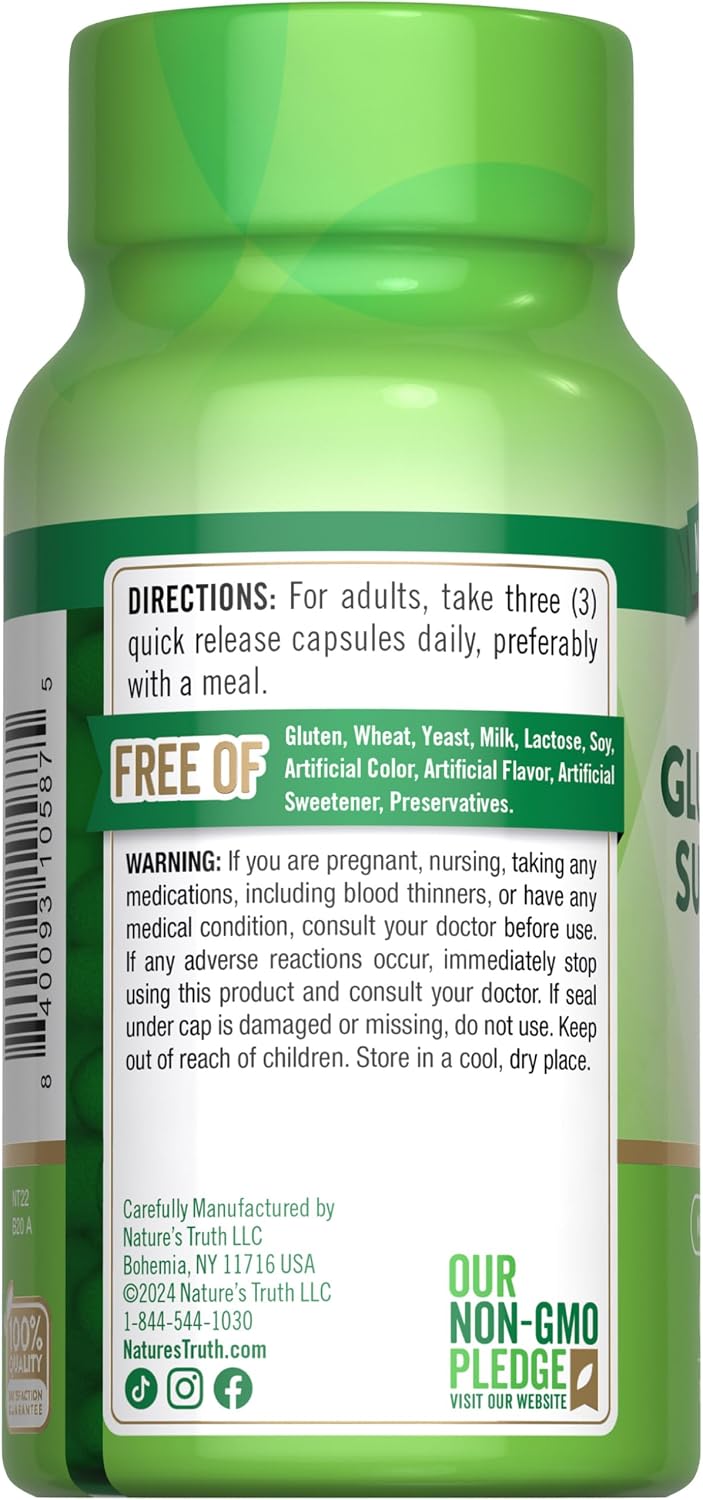 Nature's Truth Glucosamine Sulfate Capsules | 3000mg | 60 Count | Triple Strength | Non-GMO & Gluten Free Supplement | Triple Strength | Non-GMO &