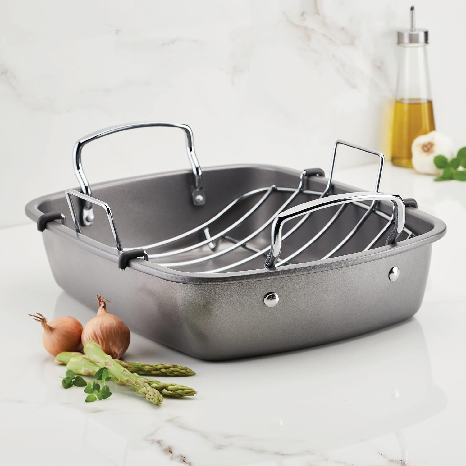 Circulon Total Bakeware Nonstick Roaster, Roasting Pan with Rack, 17-Inch x 13-Inch, Gray