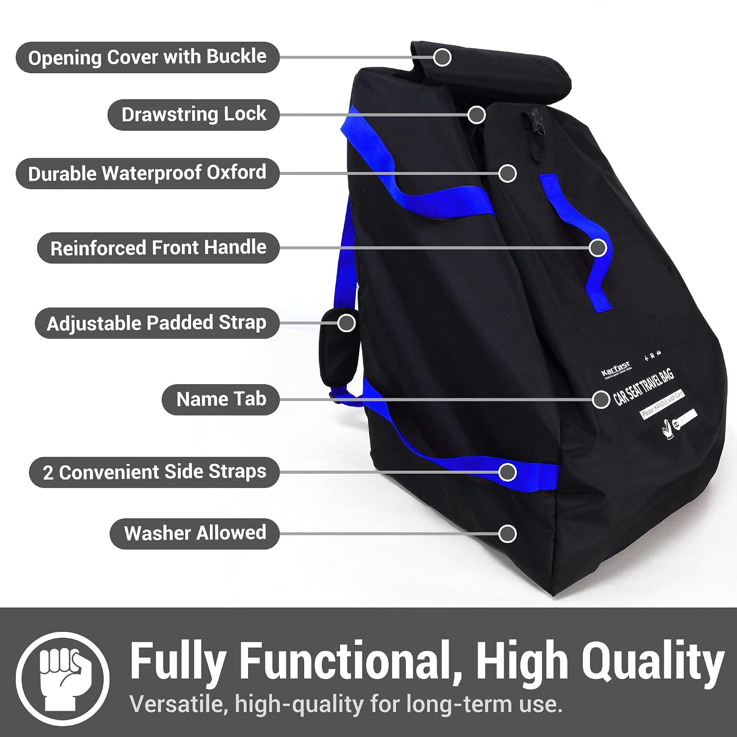 Car Seat Travel Bag Backpack for Air Travel - Karfast Universal Infant Carseat Gate Check Bag Cover for Airplane, Foldable with Pouch, Black