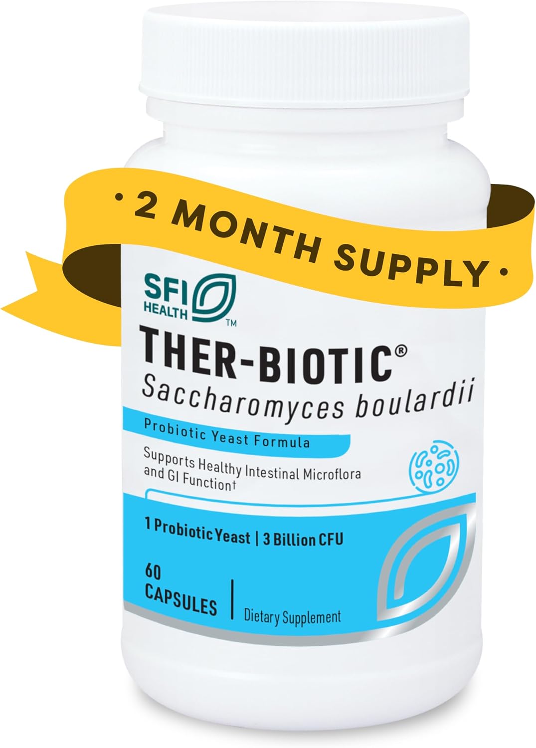 Klaire Labs SFI Health Saccharomyces Boulardii, 60 Count | 3 Billion CFU Yeast Probiotics for Digestive Health & Immune Support, Diarrhea Relief for Healthy Bowel Function