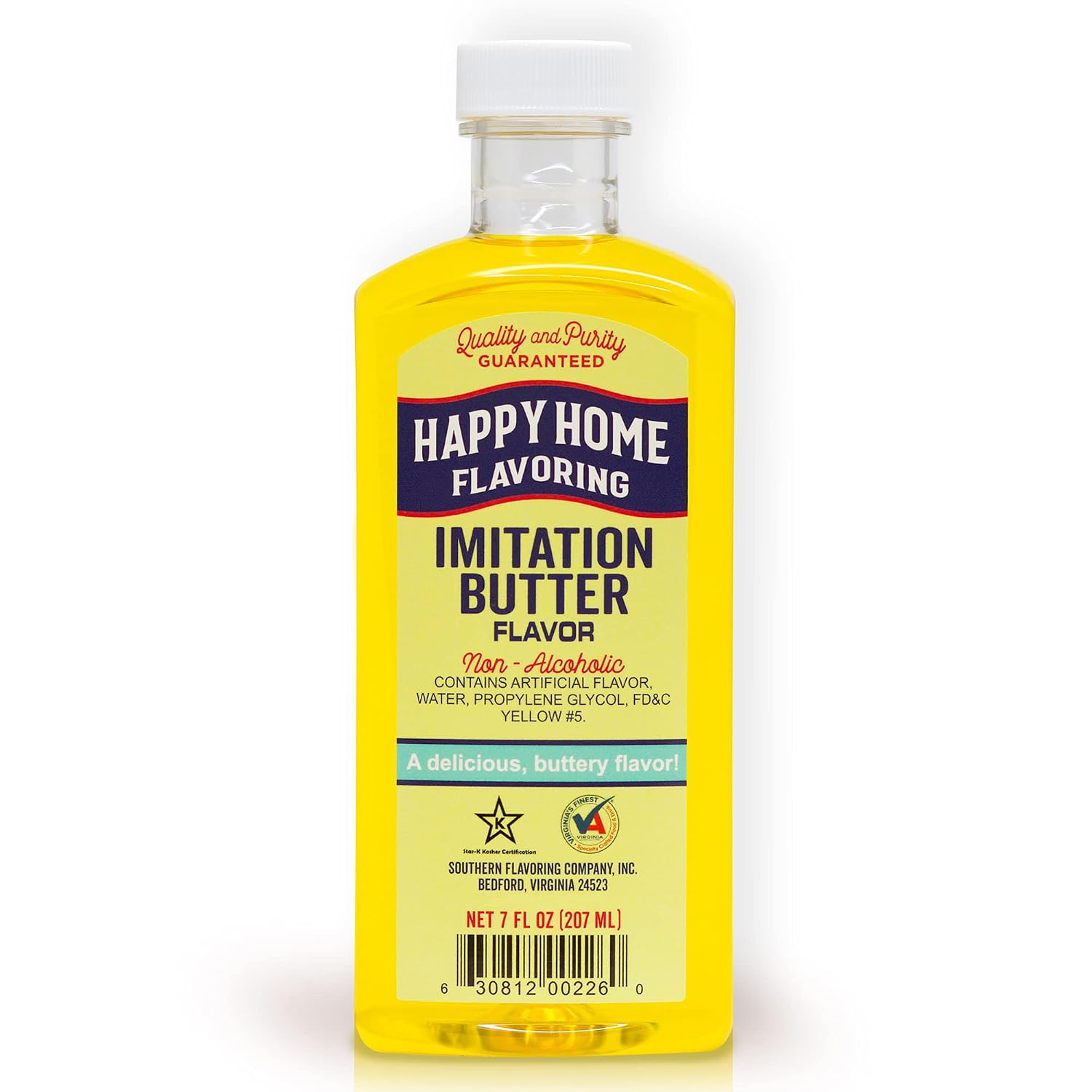 Happy Home Imitation Clear Butter Flavoring, Non-Alcoholic, Certified Kosher, 7 oz.