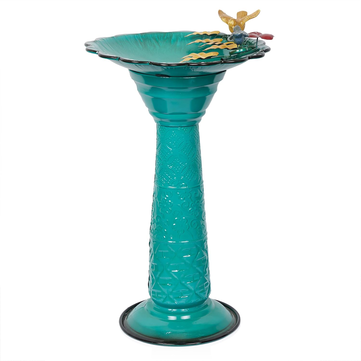 Alpine Corporation - 28" Tall Outdoor Metal Birdbath with Birds and Leaves Yard Statue Decoration, Red – Stunning Garden Accent to Attract Birds - Durable Construction for Patio, Deck, or Yard