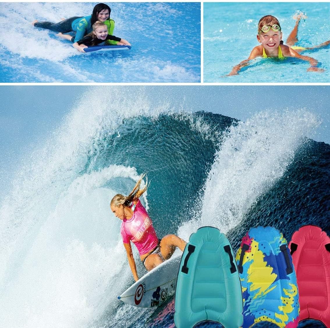 Inflatable Boogy Boards for Beach Travel Toys, 30” Cavas Slip Slide Water Park Body Surfing Board with Handles