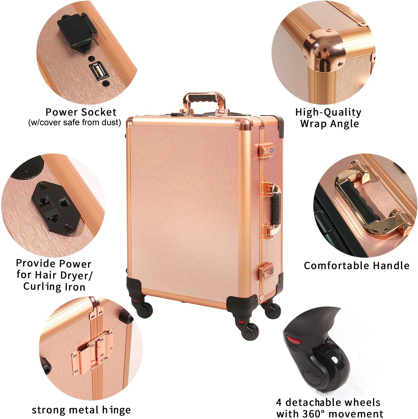Large Makeup Train Case with Speaker & Code Lock & Full Screen Lighted Mirror & 3 Light Colors Lighted Rolling Cosmetic Organizer