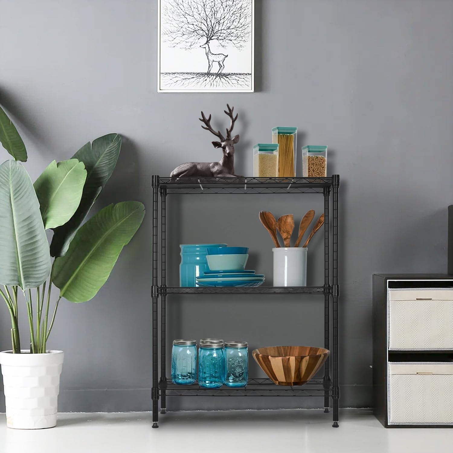 PayLessHere | 6-Tier Wire Shelf with Wheels | 45"x18"x82" | Black
