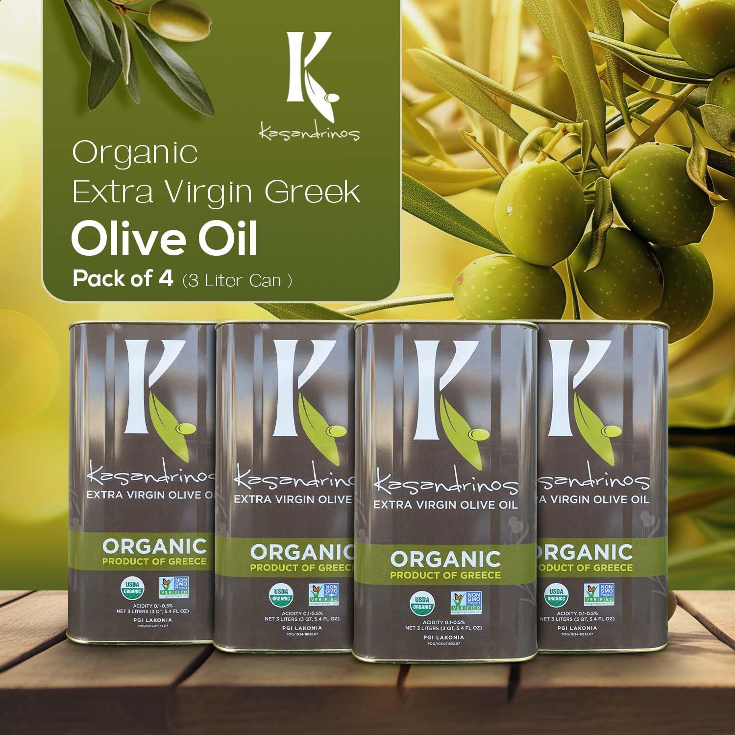 Kasandrinos Organic Olive Oil Extra Virgin, Polyphenol Rich Greek Olive Oil, 100% Organic First Cold Pressed, Mild + Delicate Flavor, Verified by Non GMO, 500 ml / 16.9 oz