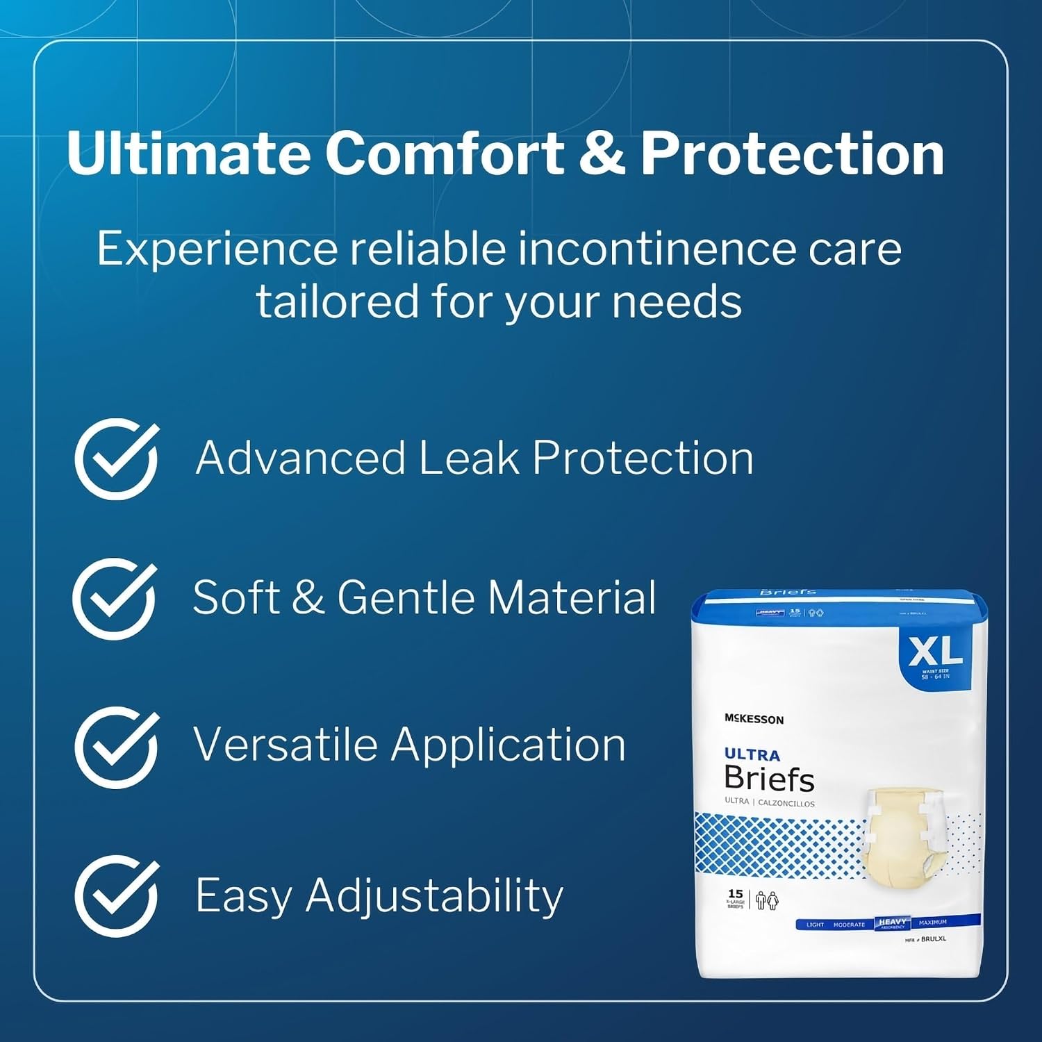 McKesson Ultra Briefs, Heavy Absorbency, Medium, Unisex, 44 in, 96 ct | Disposable, Elastic Leg Gathers and Contoured Fit for Men and Women, Incontinence