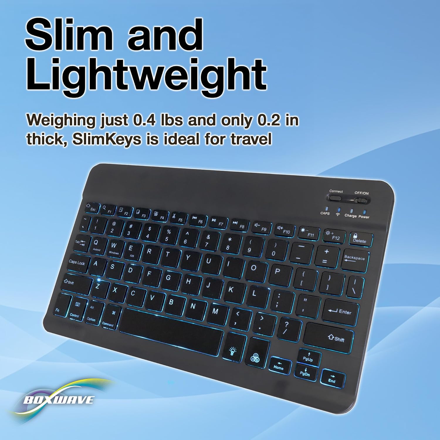BoxWave Keyboard Compatible with Motorola Bravo MB520 - SlimKeys Bluetooth Keyboard - with Backlight, Portable Slim LED 7 Colors - Jet Black