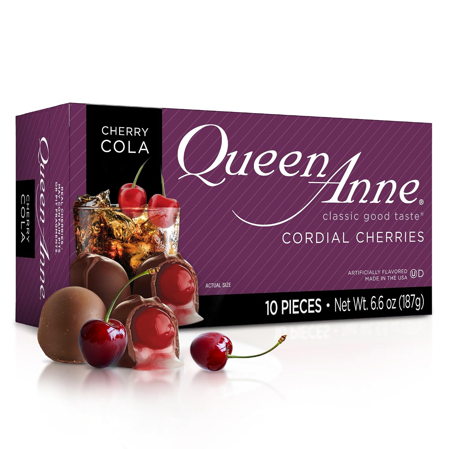 Queen Anne French Vanilla Chocolate Covered Cordial Cherries | 6.6 oz | 10 Piece Gift Boxes | Whole Maraschino Cherry Creamy Filled Liquid Center | Holiday Party Chocolate Candy