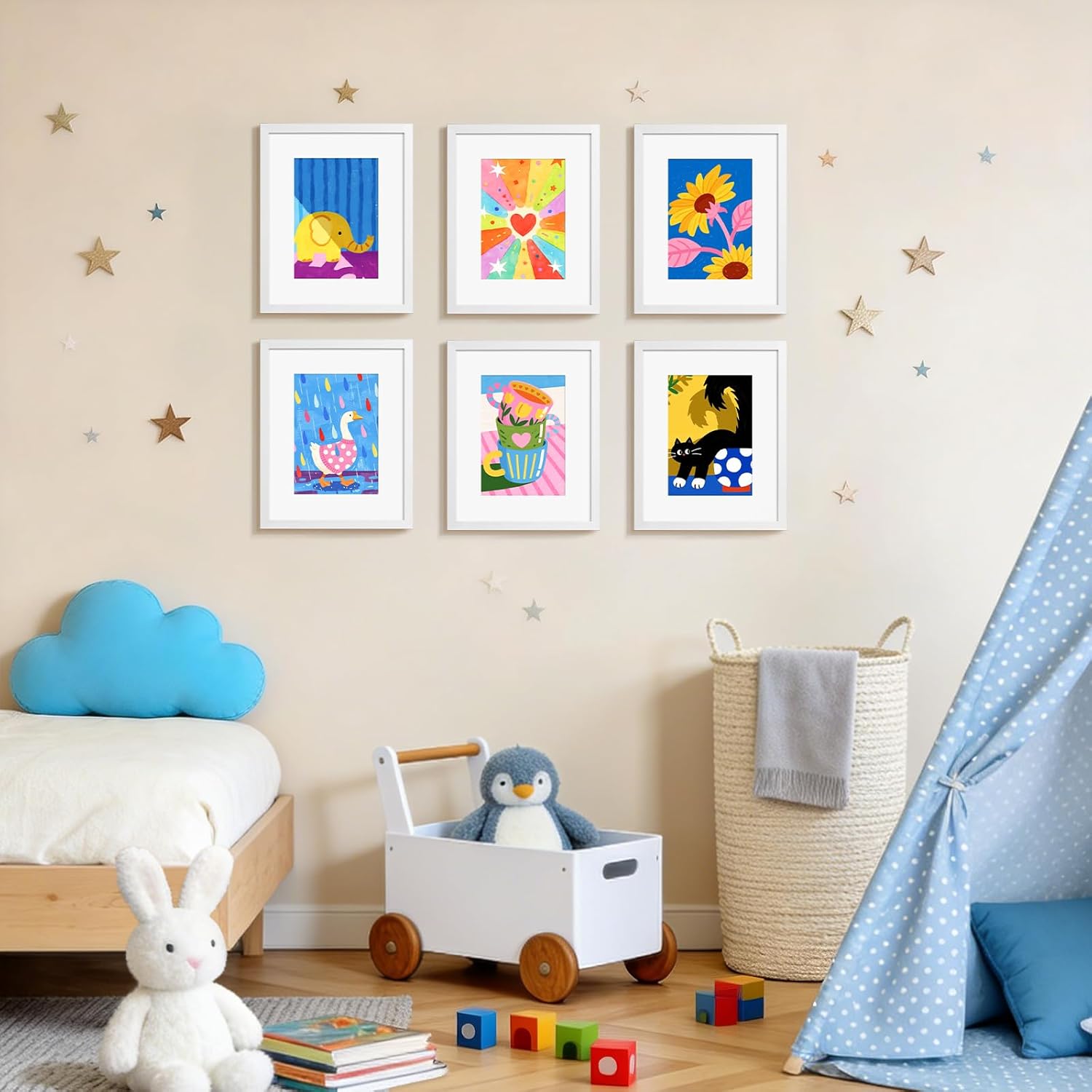 HappyHapi 8x10 Picture Frame Set of 6, Wall or Tabletop Display, White