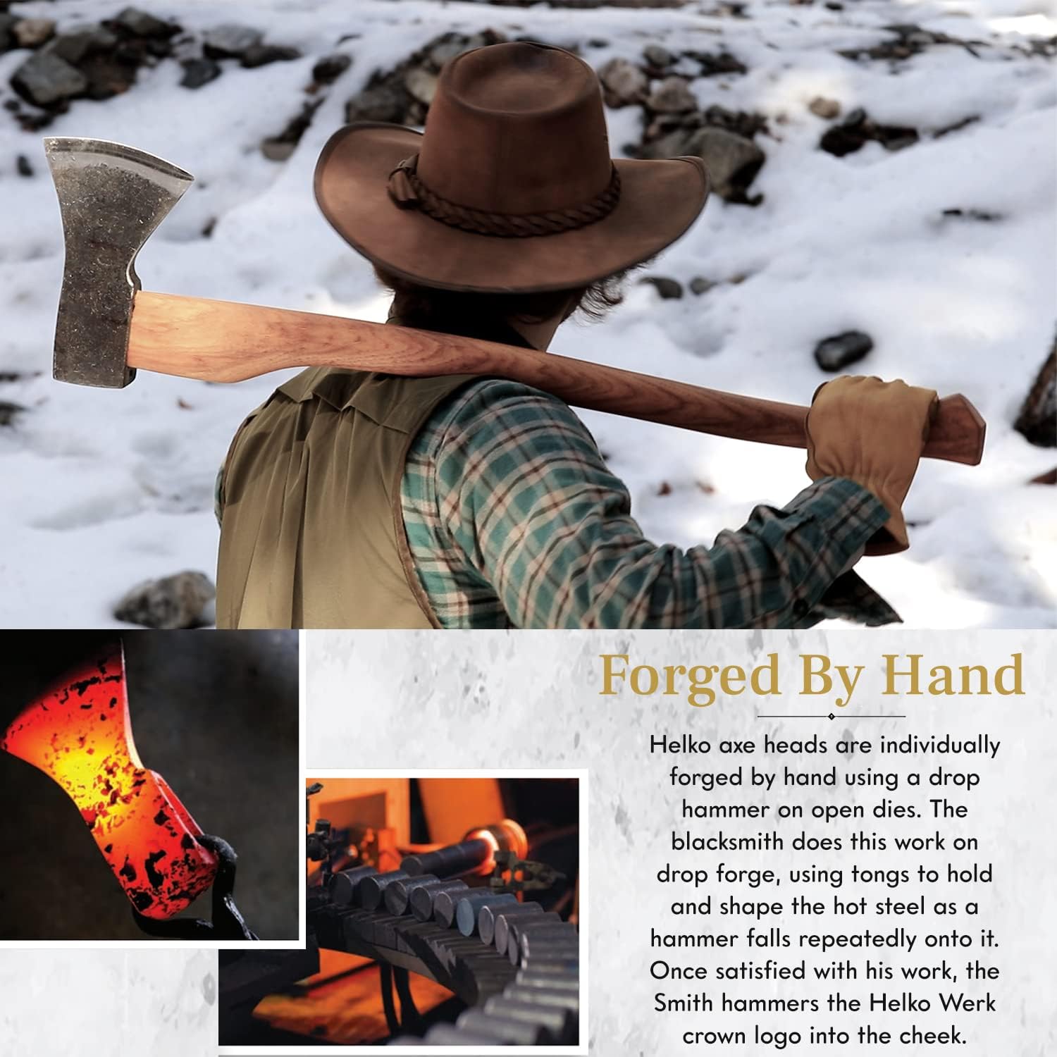 1844 Helko Werk Germany Traditional Hessen Woodworker Felling Axe (13563) | Made in Germany Hand Forged Felling Axe and Cutting Forest Axe for Felling Trees Head 2-3/4 lbs, Handle 28 inches