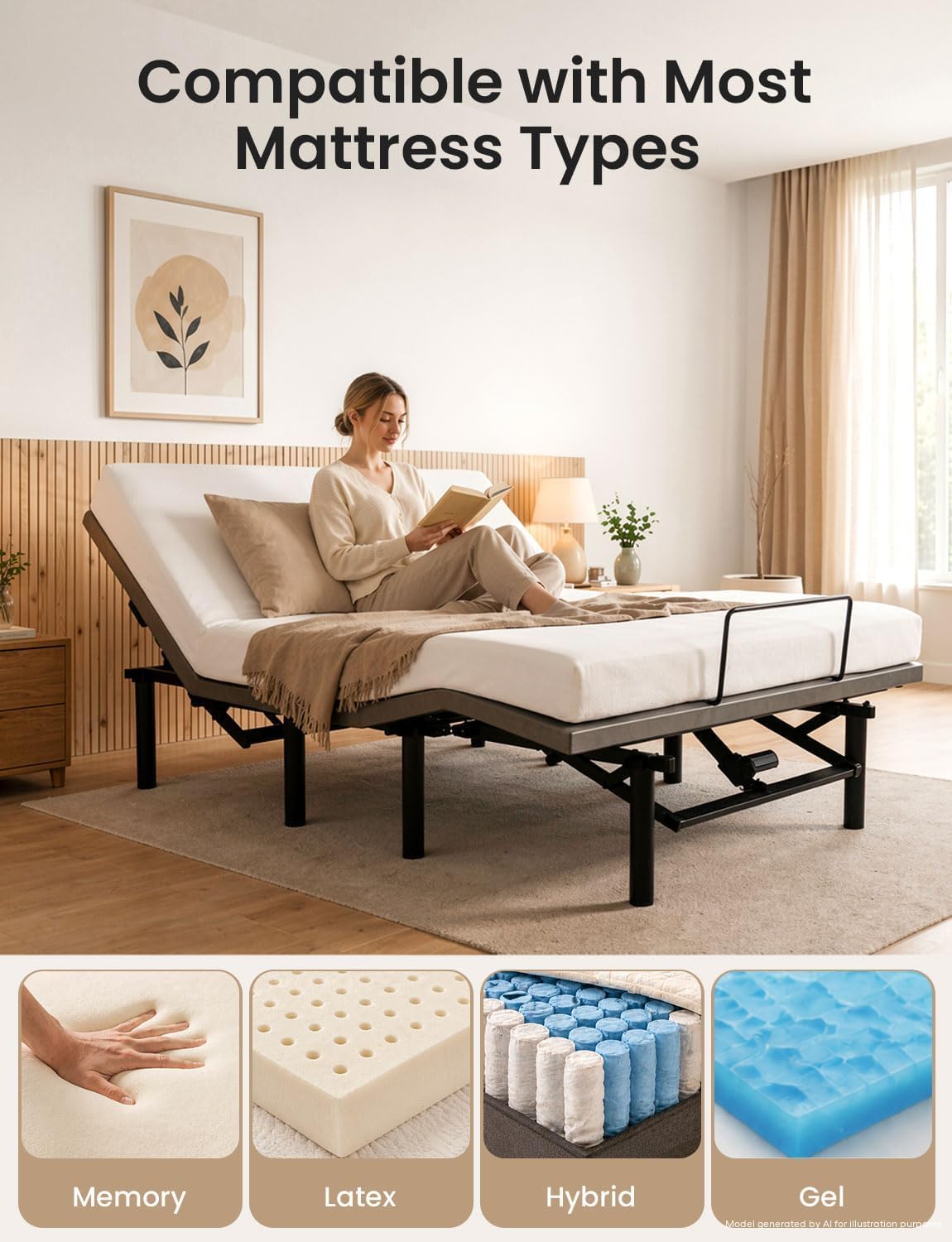 Mixcous King Adjustable Bed Frame with Zero Gravity Heavy Duty 750 lbs | Zero Gravity Anti-Snore Mode, Head & Foot Incline, Wireless Remote Control, Easy Assembly, Heavy Duty Frame