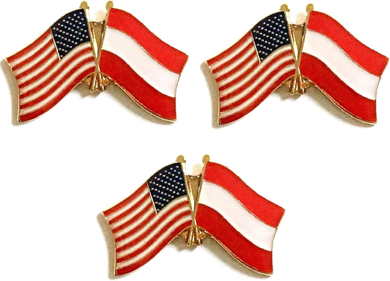 3 National Country Flag Crossed Enamel Flag Pins Pack of 3 Friendship Double Flags