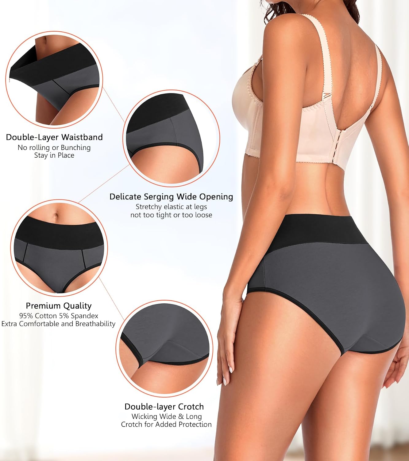 Eiggam Underwear for Women Cotton High Waist Panties Full Coverage Briefs Soft Strech Ladies Breathable Panties-Multi Pack