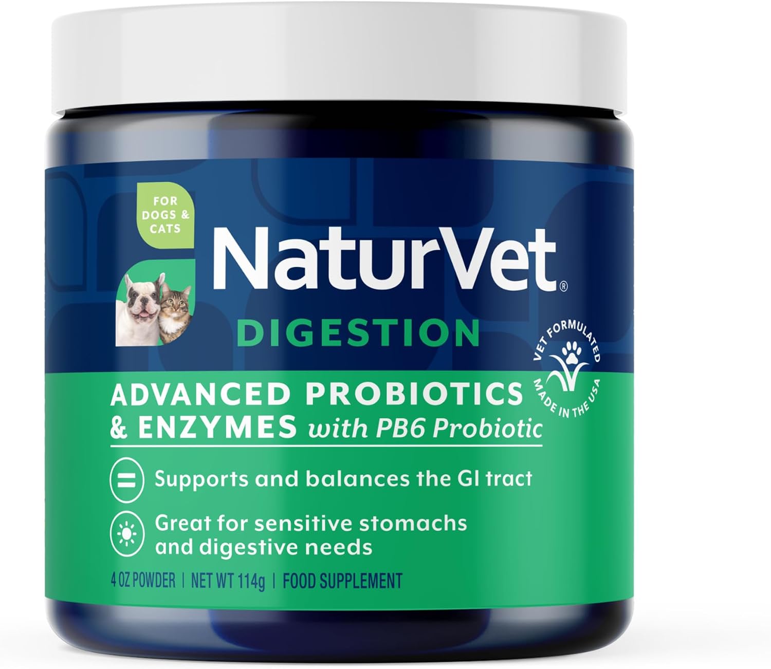 NaturVet Digestive Enzymes with Pre & Probiotic for Dogs & Cats - 8 oz | Supports Diet Changes & a Healthy Digestive Tract with Prebiotics, Powder