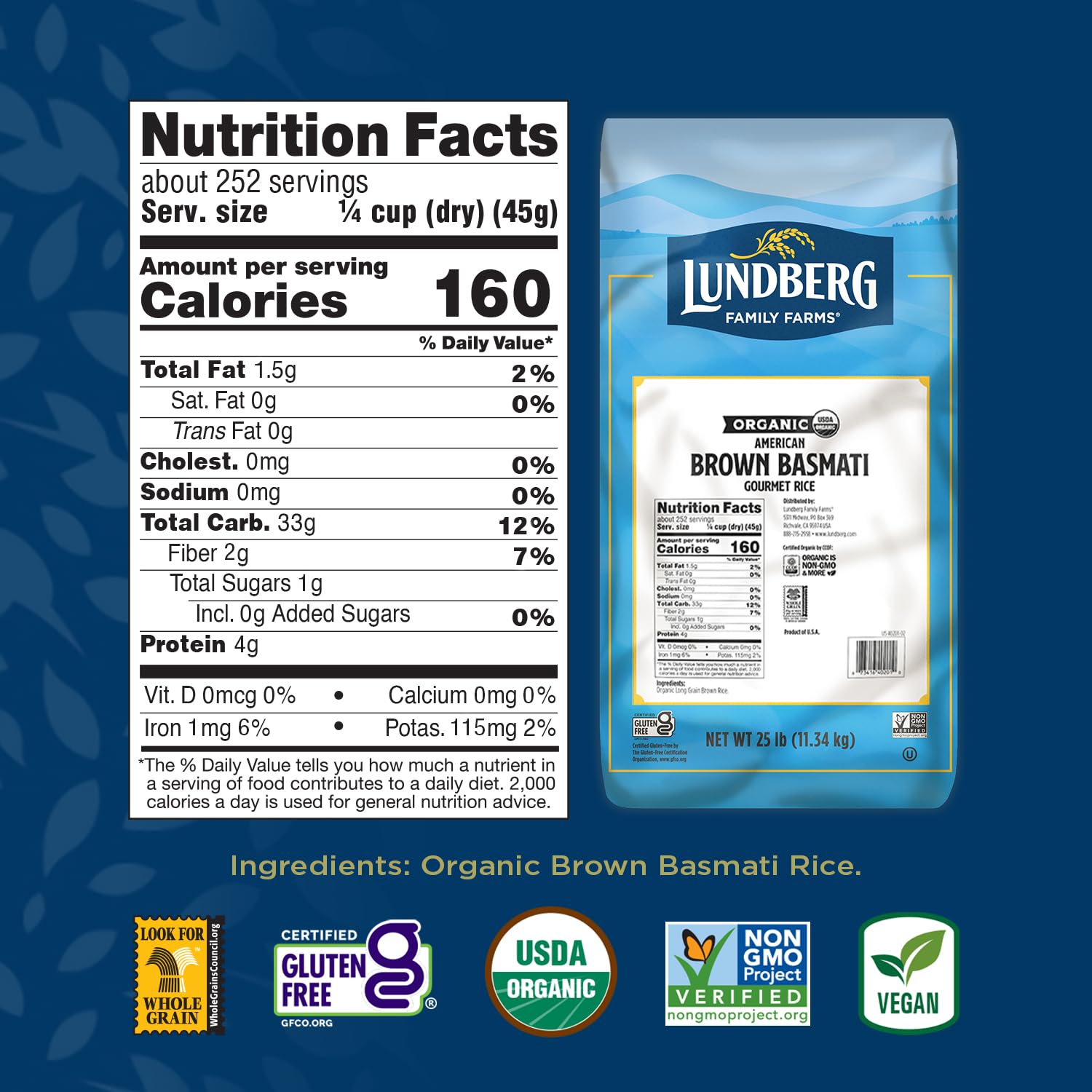 Lundberg Basmati Rice, Long Grain White Rice - Non-Sticky, Fluffy, Nutty, Aromatic Rice, Vegan Food, Healthy Meals, Gluten-Free, Grown in California, 64 Oz