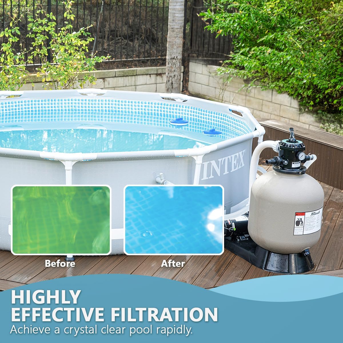 XtremepowerUS 13" Sand Filter Pump System for Above Ground Swimming Pool Self-Priming Pool Pump Multi-Port Valve, Strainer Basket 2, 400 GPH, Up to 10