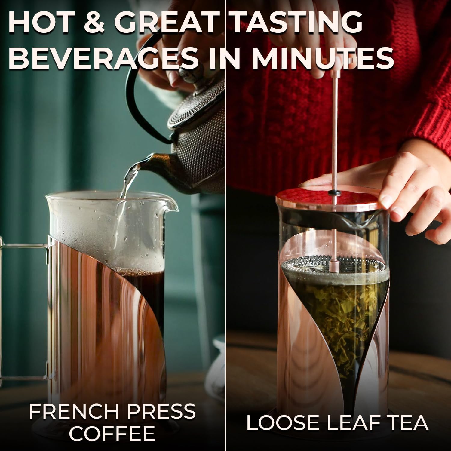 Cafe Du Chateau French Press Coffee Maker, 34 oz Glass, Stainless Steel | Easy Brew, Durable Clear Glass, 4-level Filtration, 34 oz Capacity, Coffee Press for Camping, Tea Brewer, BPA-Free Materials