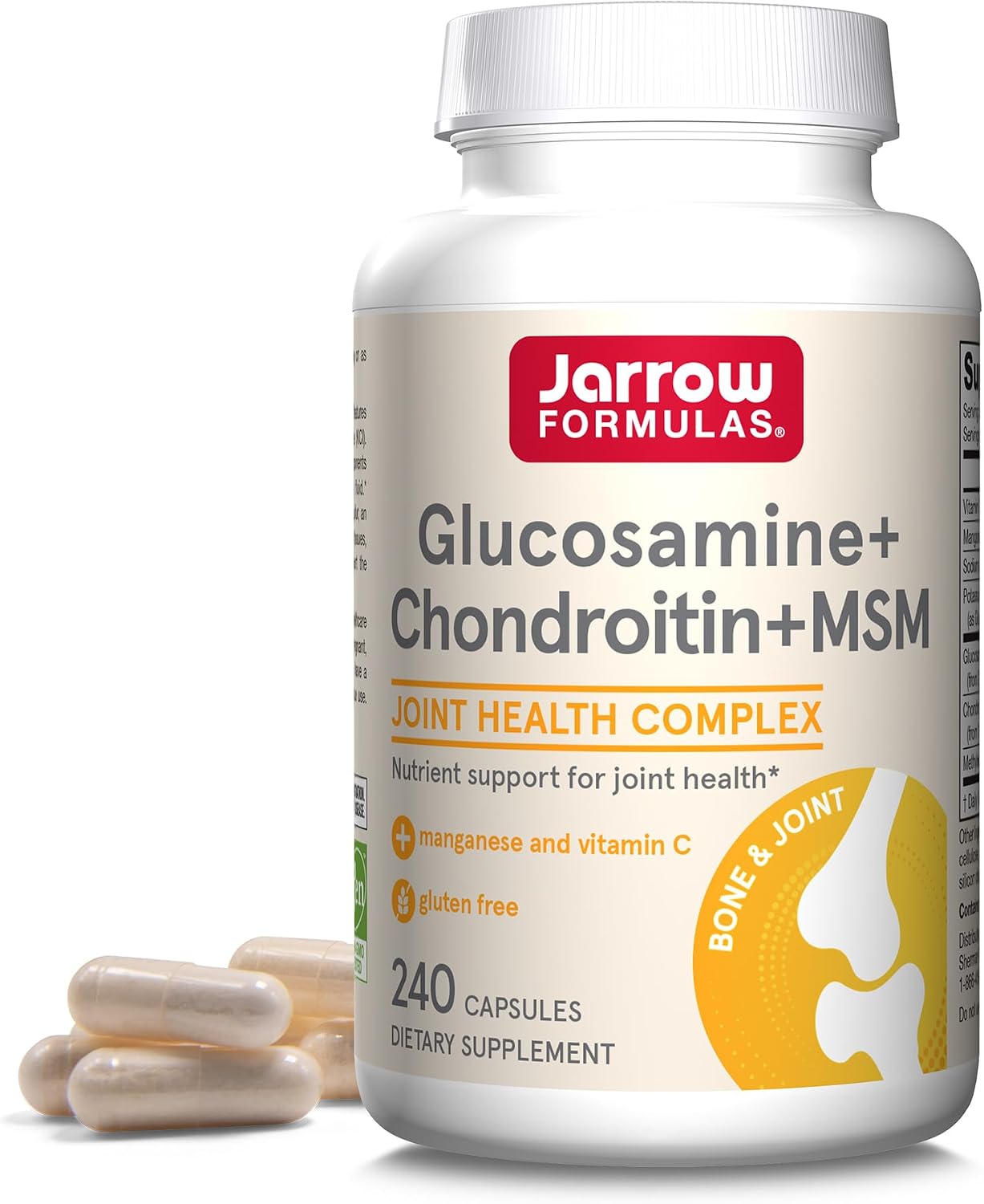 Jarrow Glucosamine, Chondroitin, and MSM, 120 Capsules | Joint Support Supplement With Vitamin C And Manganese, Bone & Joint Health, 120 Capsules, 30 Day Supply