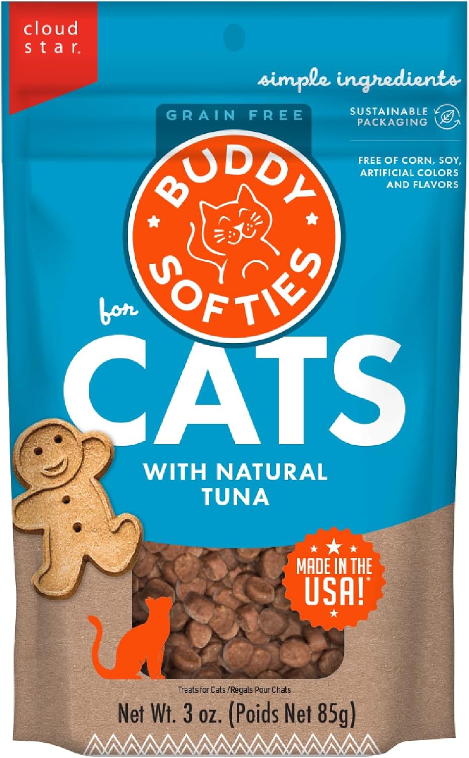 Buddy Biscuits Soft & Chewy Grain Free Cat Treats, Tuna, 3 oz. Pouch