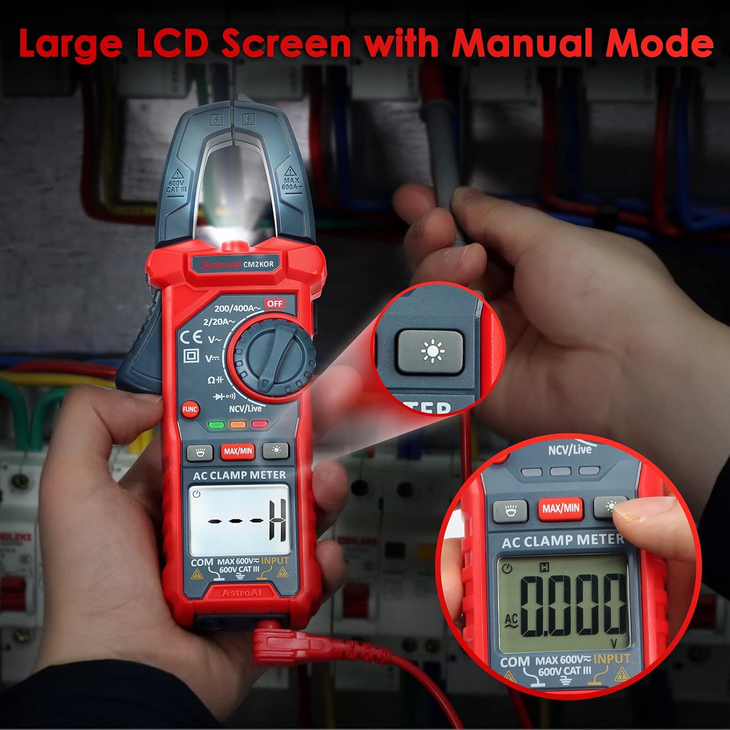 AstroAI Digital Clamp Meter Multimeter 2000 Counts Amp Voltage Tester Auto-ranging with AC/DC Voltage, AC Current, Resistance, Capacitance, Continuity