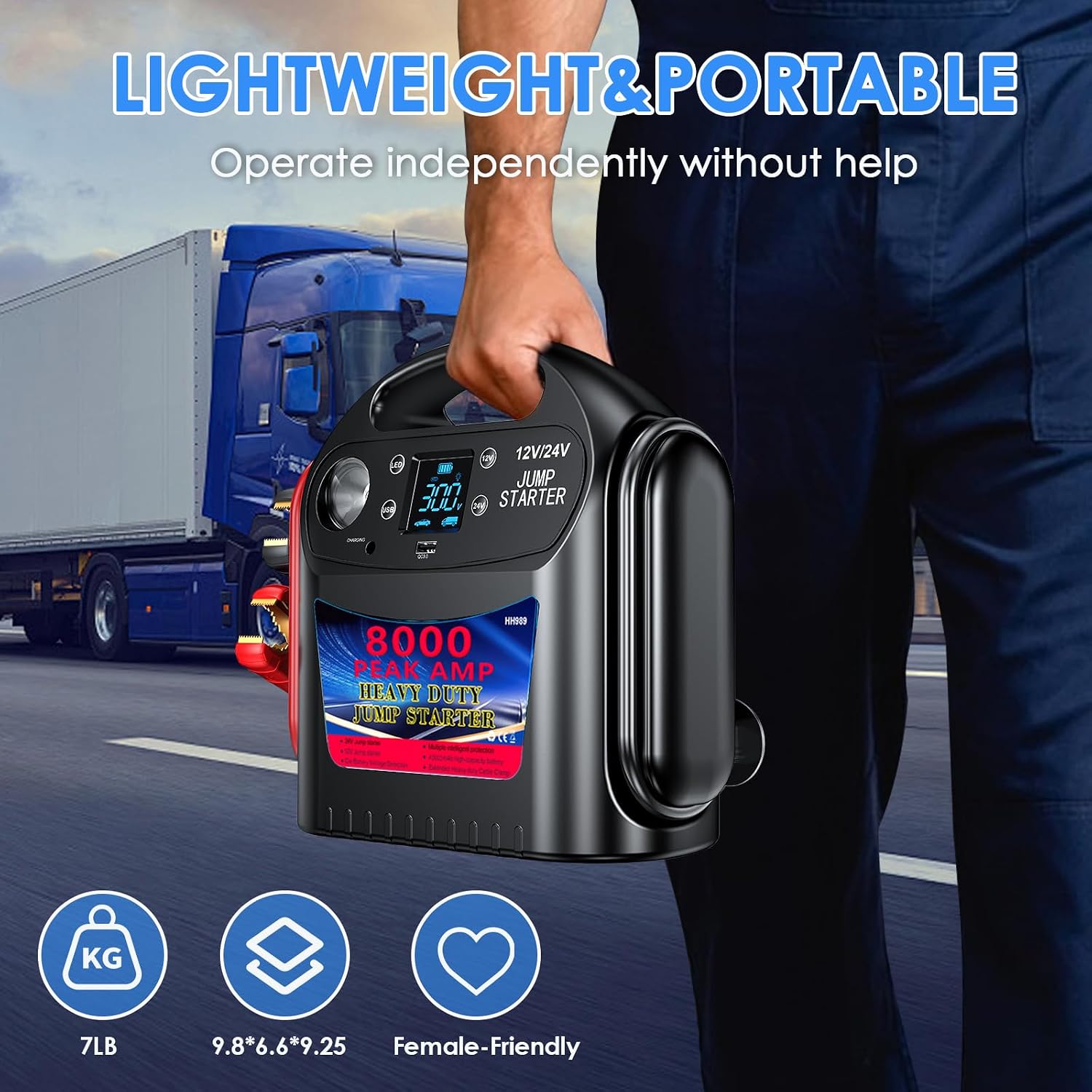 8000A 12V/24V Jump Starter for Large Gas & Diesel Engines, Heavy-Duty Portable Battery Booster Pack for Trucks