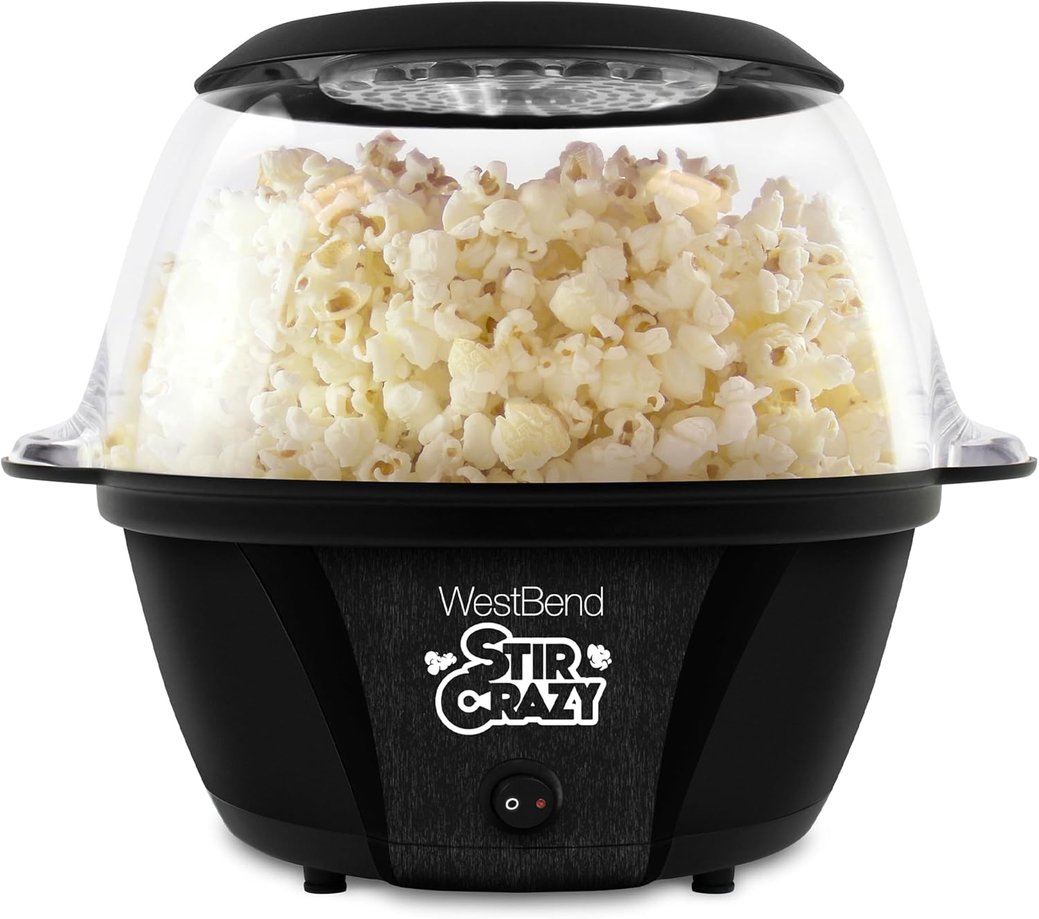 West Bend Stir Crazy Hot Oil Popcorn Popper, Popcorn Maker Machine with Large Serving Bowl Lid and Stirring Rod Perfect for Movie Night Snack Time or Parties, 6-Quart, Red