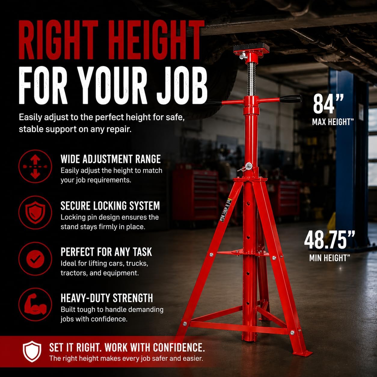 Stark USA Underhoist Tripod Stand 2 Ton Capacity High Lift Jack Stand Reach Under Hoist Stand High-Position Lift Range 4,000lbs Capacity, Red