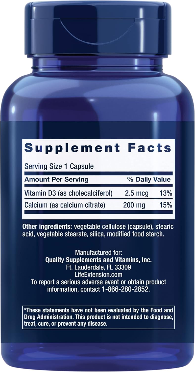 Life Extension Calcium Citrate with Vitamin D, 200 Capsules | Super-Absorbable Calcium for Optimal Bone Health, Gluten-Free & Non-GMO