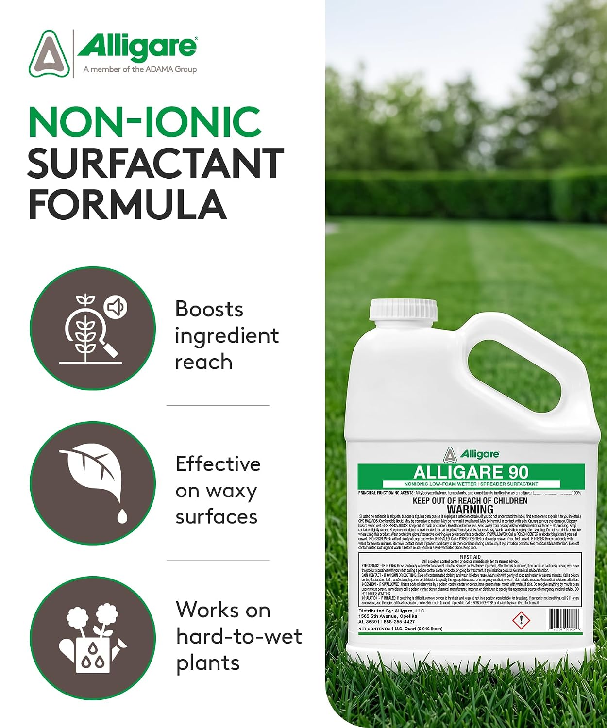 ALLIGARE 90 Nonionic Surfactant for Enhanced Spray Coverage - Low-Foam Wetting Agent for Herbicides & Insecticides- Versatile Use in Agriculture, Forestry & Aquatic Applications -2.5 Gallons