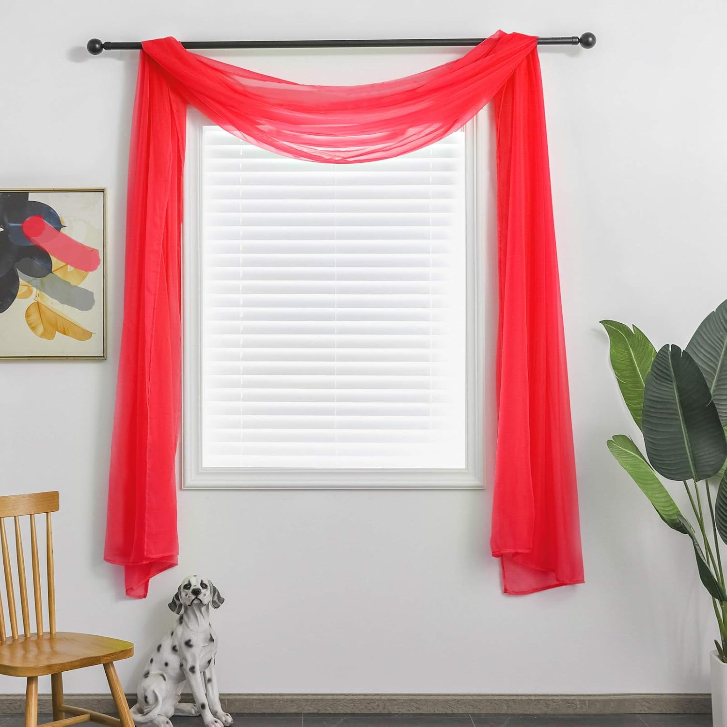 Christmas Red Sheer Window Scarf Valance for Windows Red Sheer Scarf Curtains 216 Inches Long for Living Room Bedroom Curtain Drapes Wedding Party