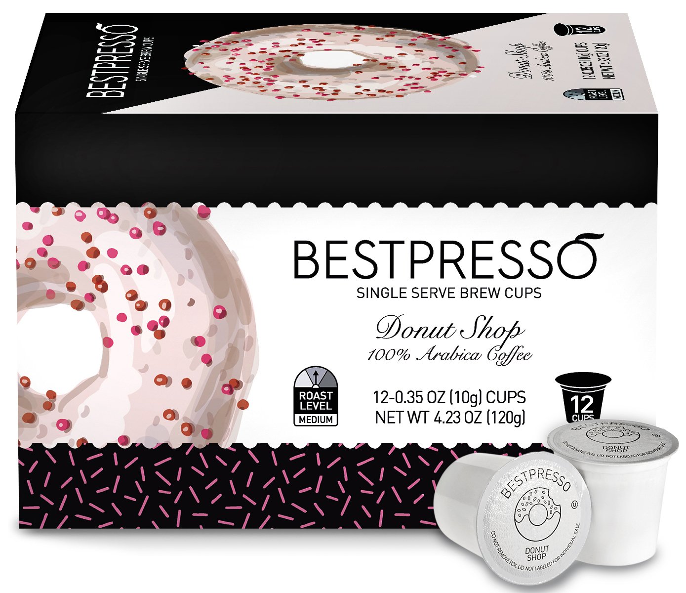Bestpresso Coffee, Donut Shop Medium Roast Single Serve K-Cup Pods, 96 Count (Compatible With 2.0 Keurig Brewers) 8 Packs Of 12 Cups