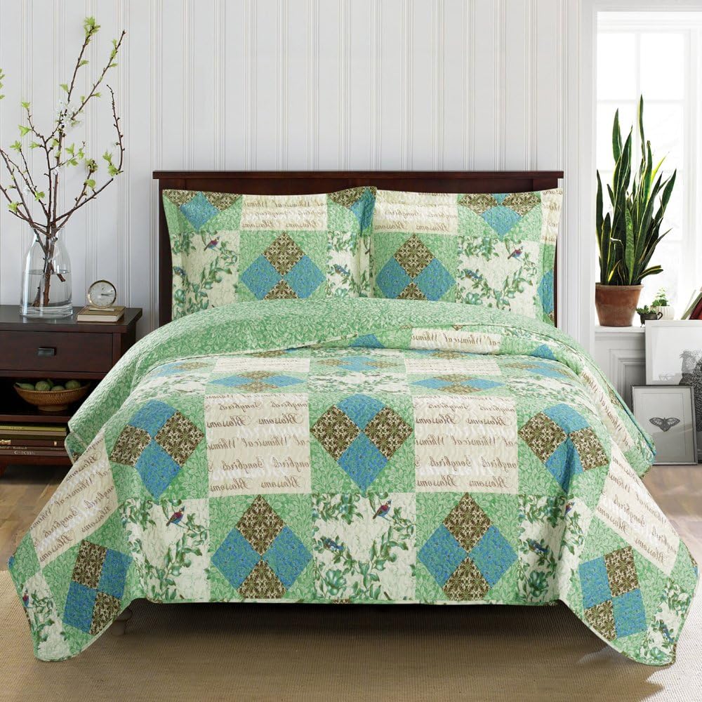 Royal Hotel Ayat Birds Oversized Coverlet Set Queen Size – Luxury Queen Quilt Bedspread, All Season Soft Filled Quilts