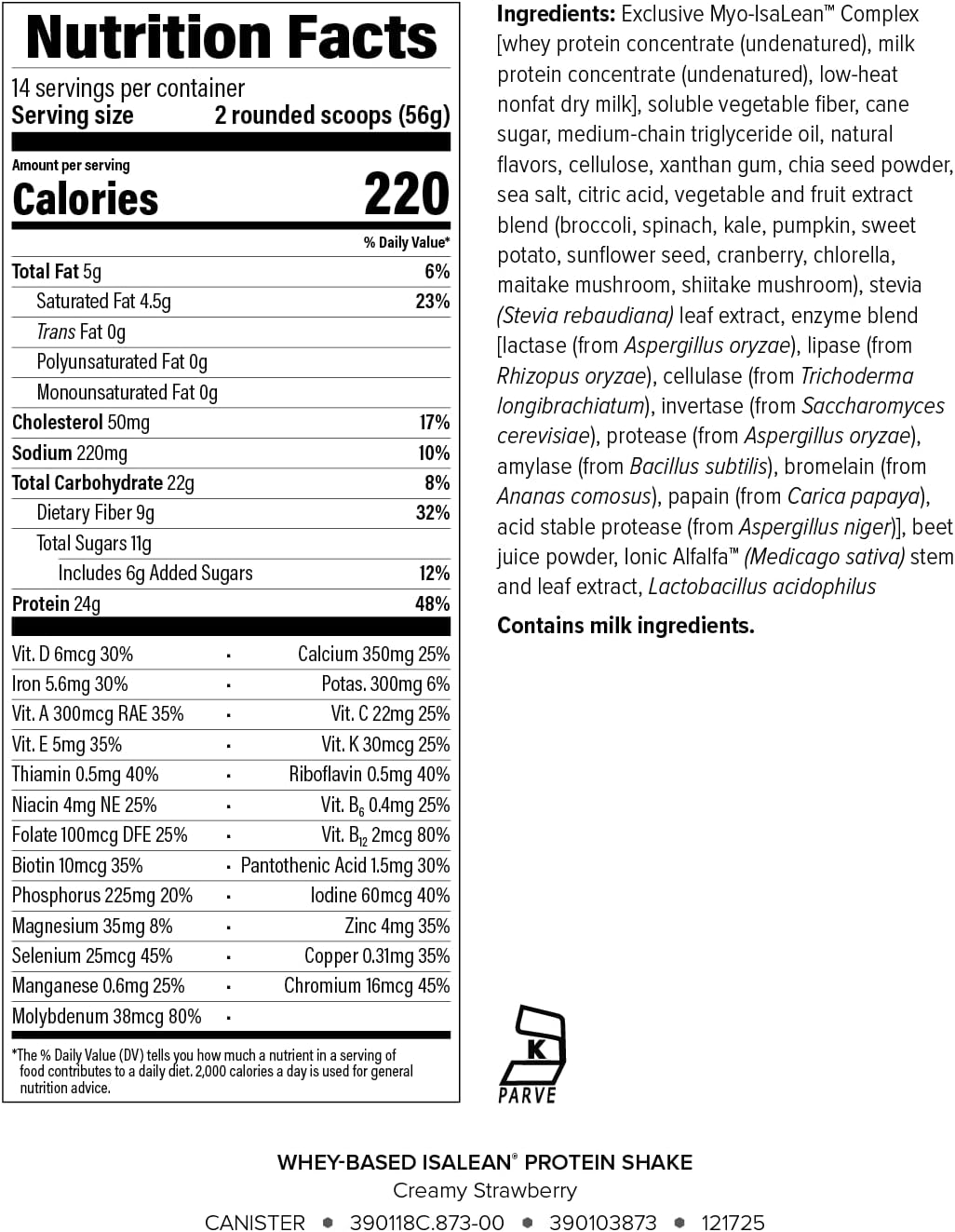 IsaLean Protein Shake - Complete Nutrition for Maintaining Healthy Weight & Lean Muscle Growth Enhanced with MCT Oil - 24 Vitamins & Minerals - 28.1 oz - 14 Meal Canister - Creamy Chocolate