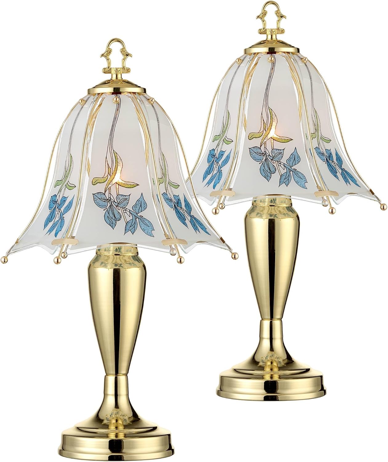 Polished Brass Flower Petal 15" Small Table Lamp Gold Touch 4-Way Glass Off | Etched Shade Art Traditional Cottage Floral Bedroom House Bedside Nightstand Home Office Living Room