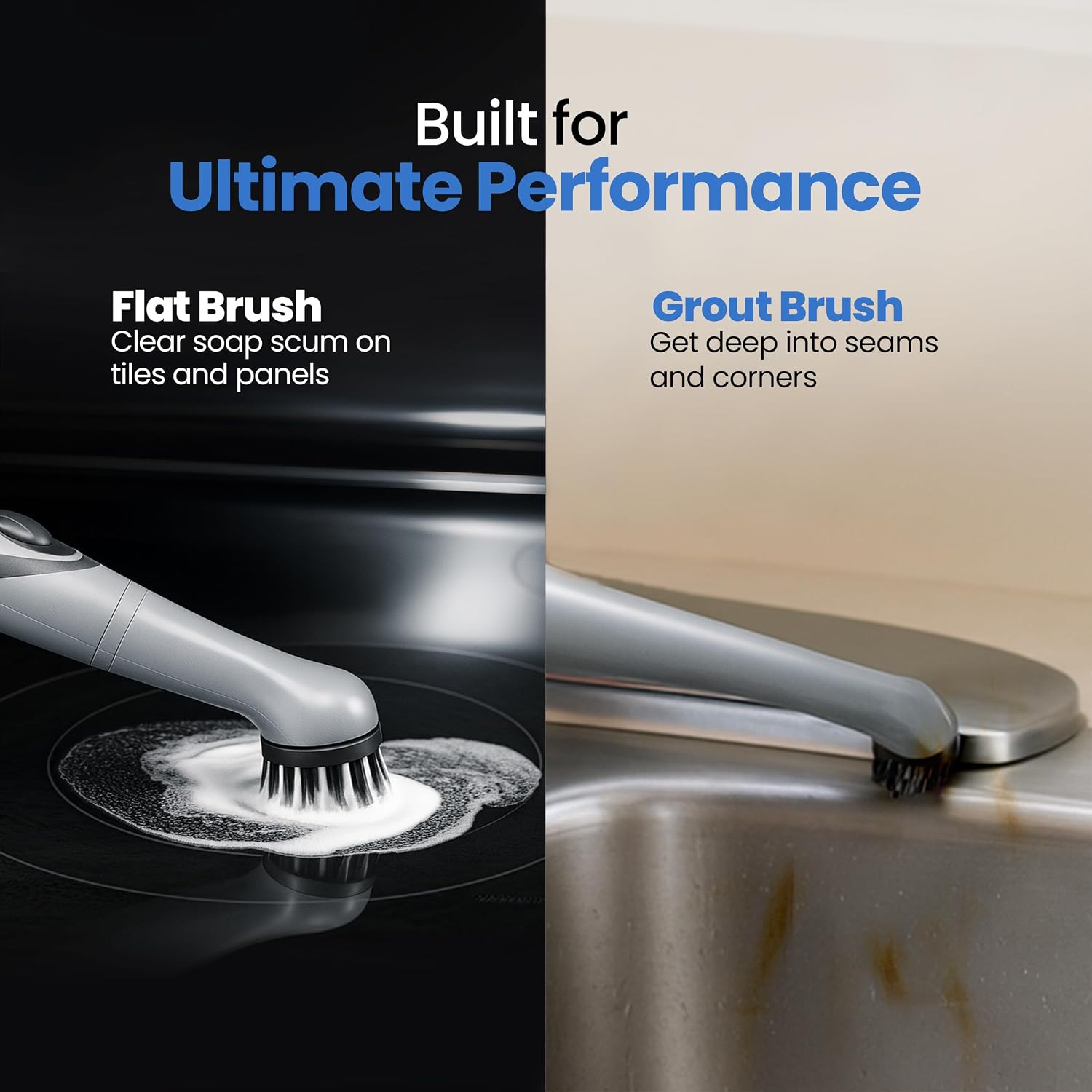 BEEST GroutCare 10000 Electric Spin Scrubber - Bathroom Cleaning Brush w/ 2 Replaceable Heads