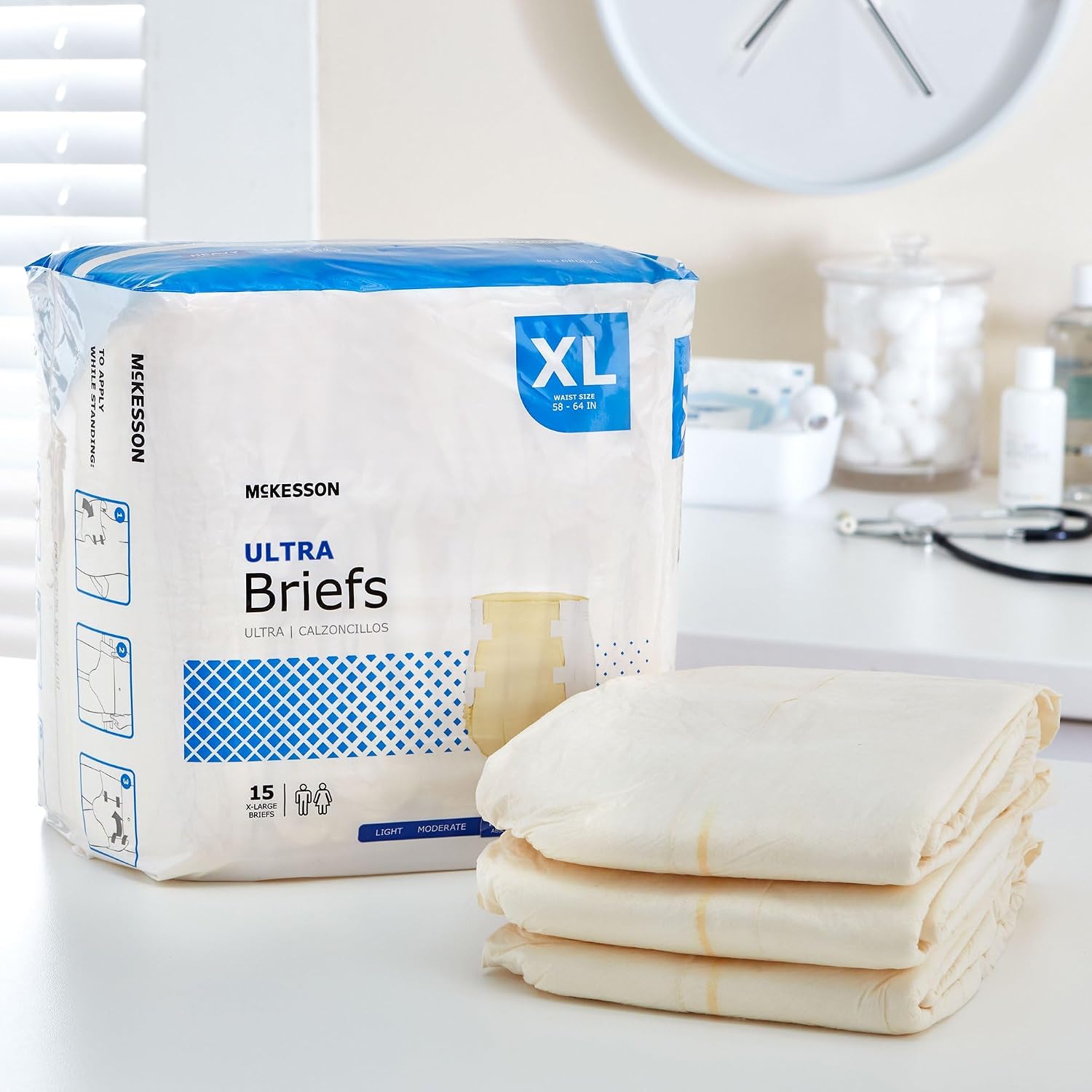 McKesson Ultra Briefs, Heavy Absorbency, Medium, Unisex, 44 in, 96 ct | Disposable, Elastic Leg Gathers and Contoured Fit for Men and Women, Incontinence