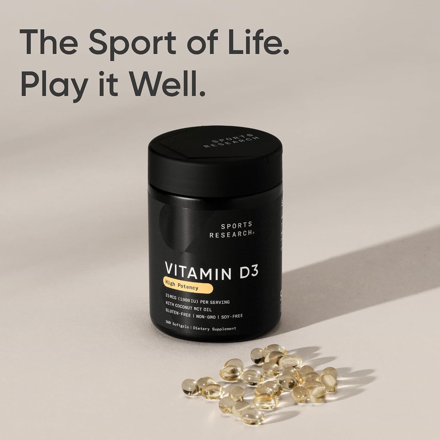 Sports Research® Vitamin D3 5000iu/125mcg with Coconut Oil, 360 Softgels | Extra Strength Vitamin D Supplement | Immune, Bone, Mood Support | Non-GMO, Soy Free - 360 Servings