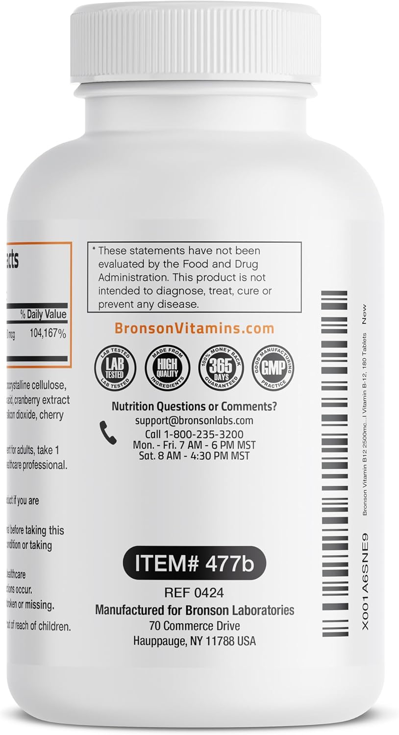 Vitamin B12 2500mcg Shot of Energy Fast Dissolve Chewable Tablets - Quick Release Cherry Flavored Sublingual B12 Vitamin - Supports Nervous System, Healthy Brain Function Energy Production – 90 Count
