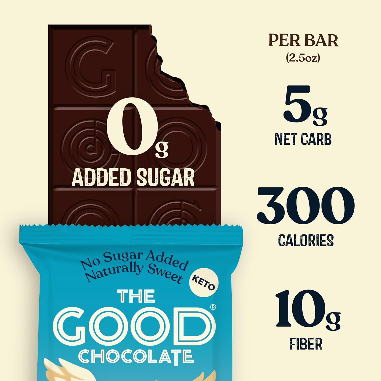 THE GOOD CHOCOLATE – Dark Chocolate Bars with Zero Sugar & Lower Net Carbs – Keto Chocolate Bar with Lower Calories, All Natural and Non-GMO Keto Snacks, 2.5 oz (6 Bars Value Pack)