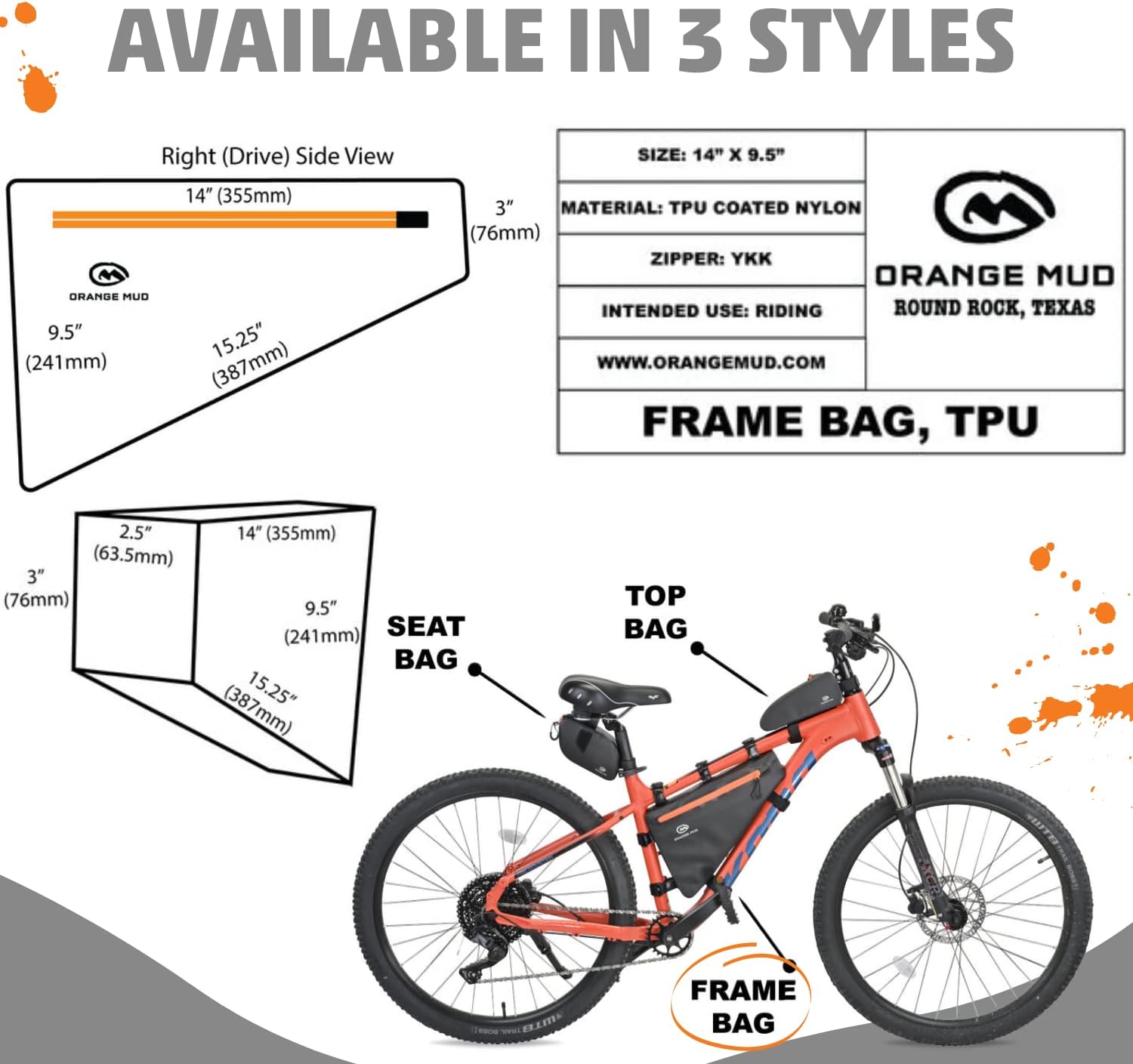 Orange Mud Waterproof Bike Frame Bag TPU Triangle Storage Bag