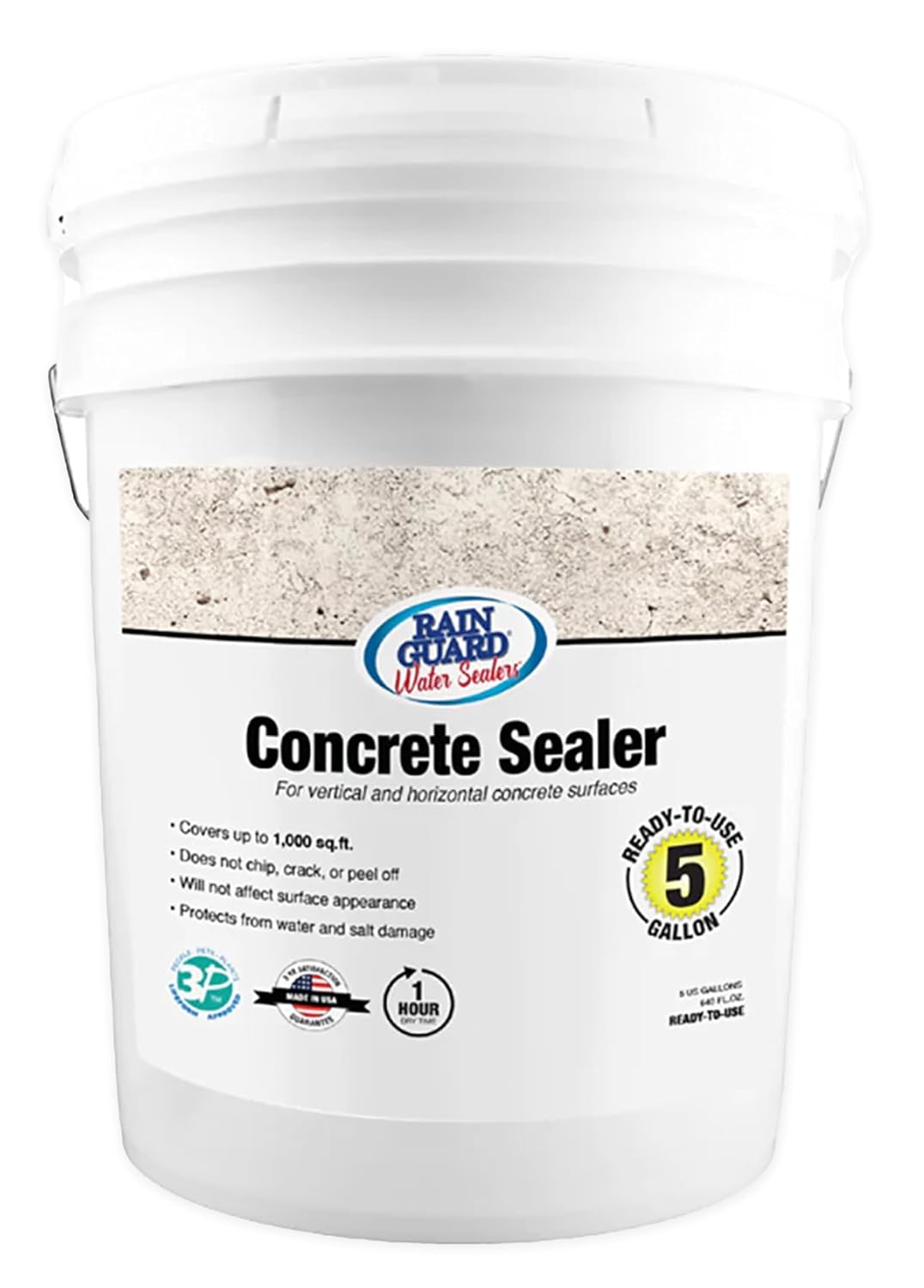 Rain Guard Concrete Sealer 5 Gallon | Ready to Use | Natural Finish | Deep Penetrating Protection Against Water and Salt Damage for All Concrete Surfaces | Silane/Siloxane Waterproofer | Ready To Use, Natural Finish, Clear, Deep Penetrating Protection Ag…