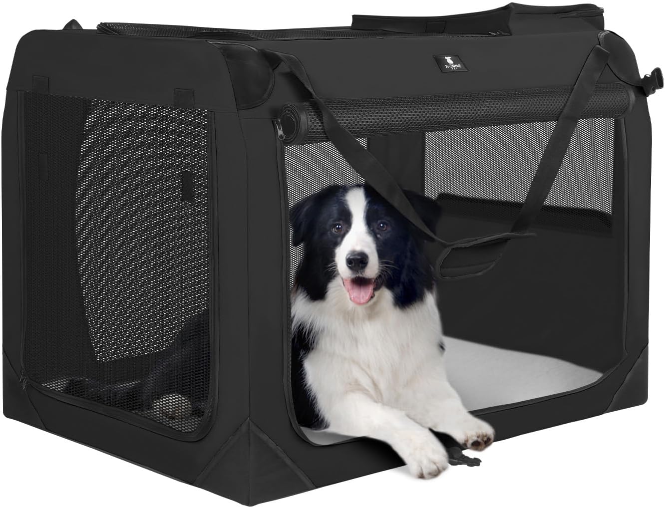 X-ZONE PET Dog Crate 3-Door Kennel, Collapsible Portable Soft Sided Pet Carriers for Indoor & Outdoor, Multiple (32-Inch, Carbon Black)