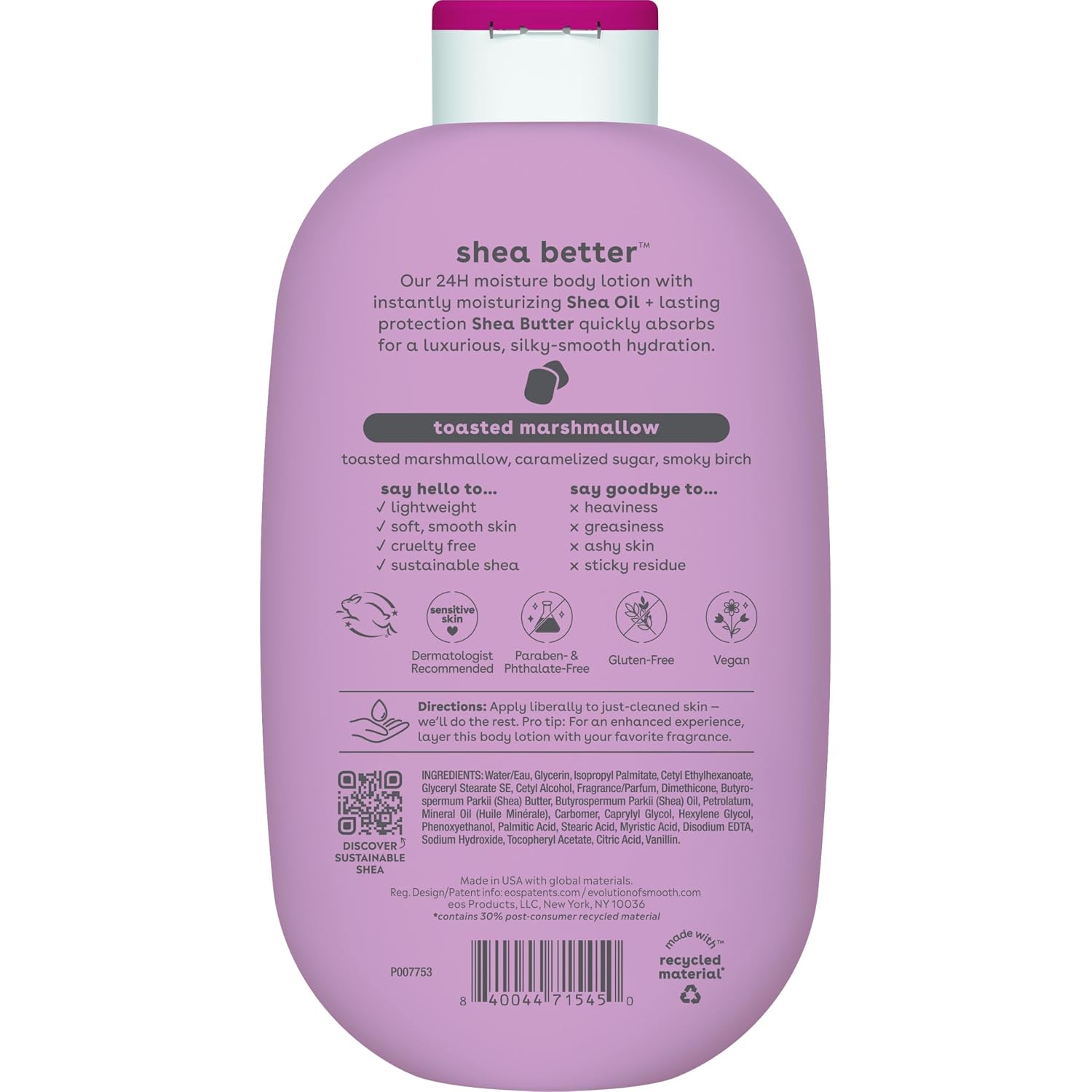 eos Shea Better Body Lotion- Vanilla Cashmere, 24-Hour Moisture, 16 fl oz