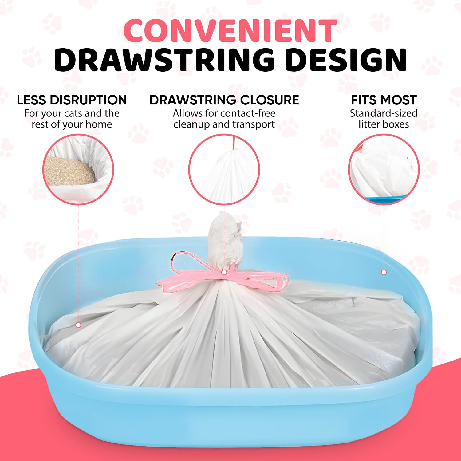 Cat Litter Box Liners 30 Count Drawstring Kitten Waste Bag | leak proof, heavy duty, scratch resistant, litter tray liner, kitty clean up