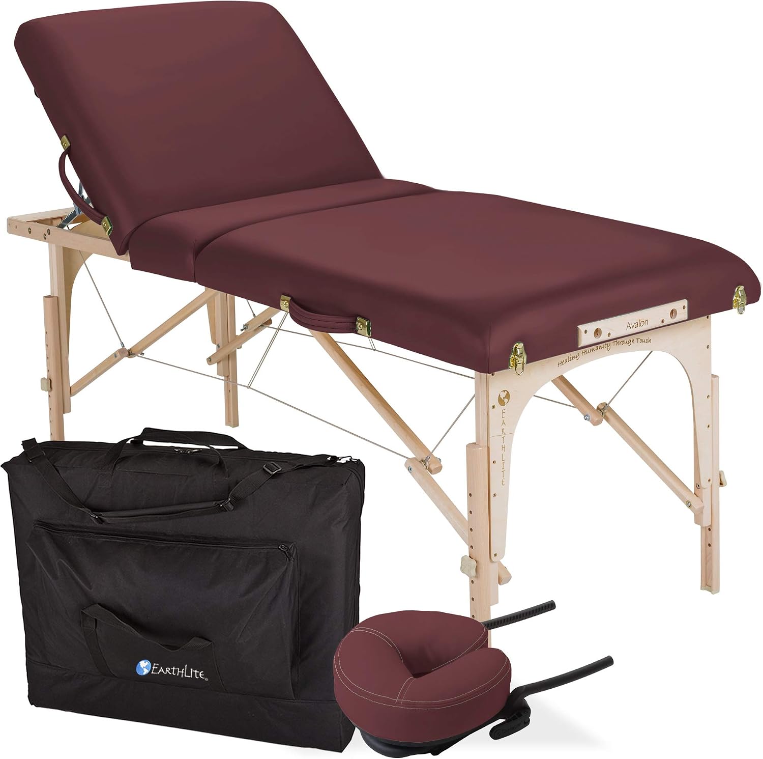EARTHLITE Portable Massage Table Package AVALON – Reiki Endplate, Premium Flex-Rest Face Cradle & Strata Cushion, Carry Case (30”x73”)