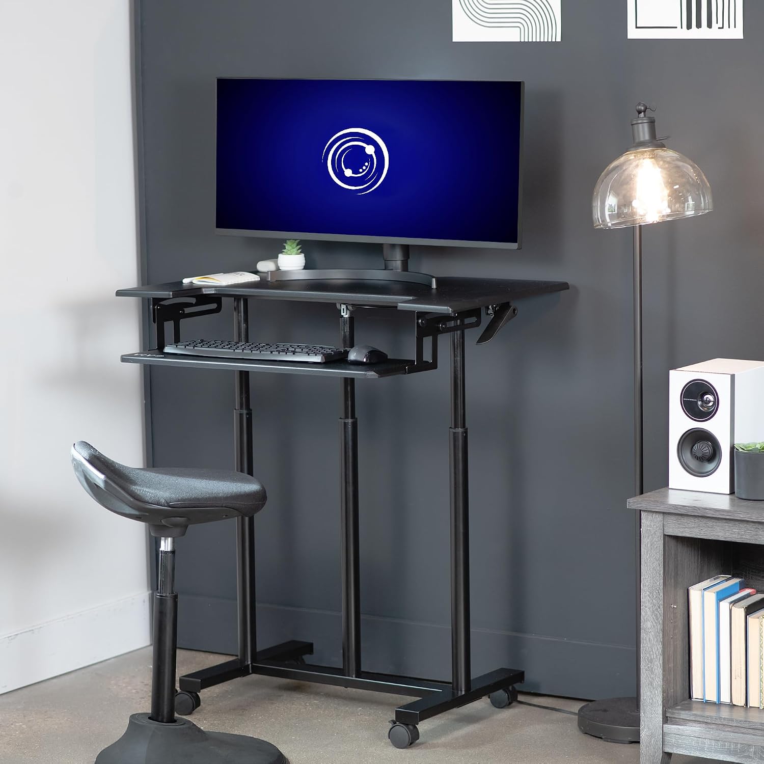 VIVO Mobile Height Adjustable Table, Stand Up Desk Cart with Sliding Keyboard Tray, Computer Workstation, Rolling Presentation Cart, Black