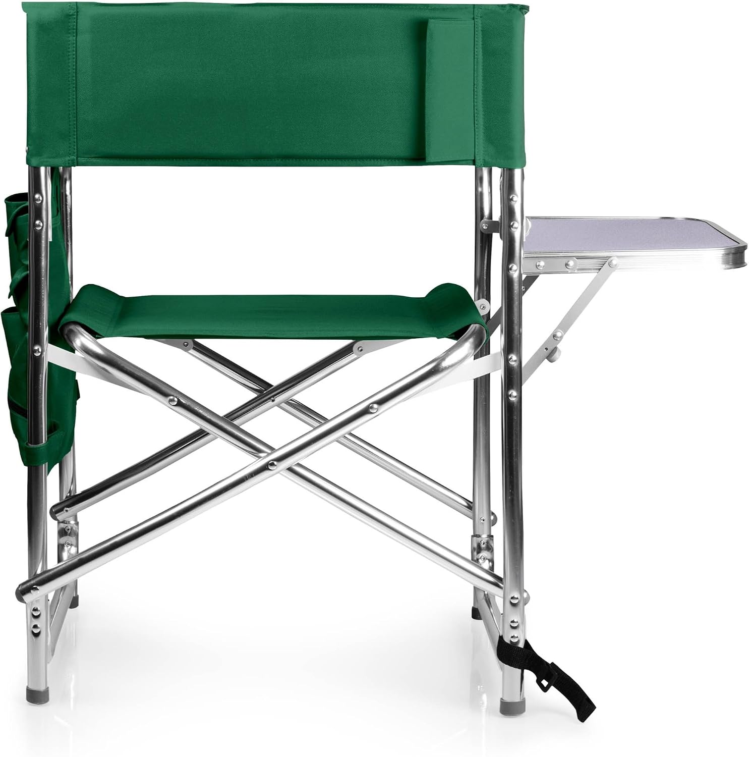 PICNIC TIME Sports Chair with Side Table and Armrest Caddy, Lightweight Aluminum Folding Outdoor Camping Chair for Adults, Portable Director Style Lawn Seating with Pockets & Carry Strap, (Navy Blue)