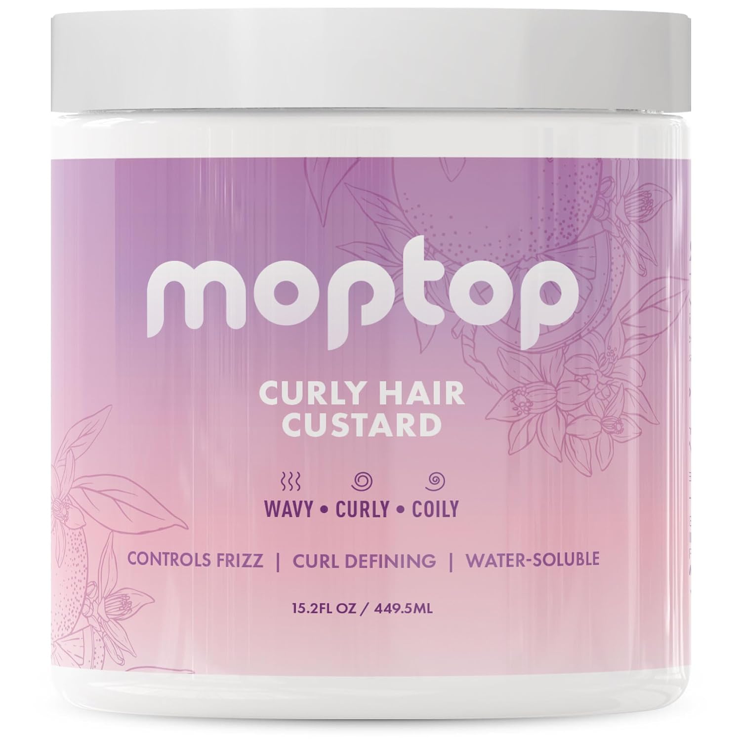 MopTop Curly Hair Gel Custard - Styling Gel for Moisturizing and Defining Soft Curls, Lightweight and Anti Frizz, Curly Hair Products for Waves, Coils & Kinks (Citrus Kumquat, 8oz)