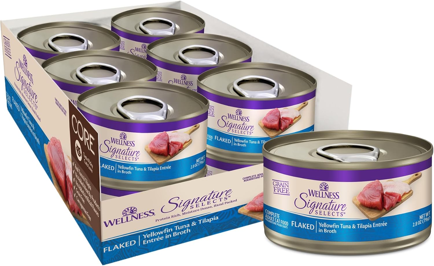 Wellness CORE Signature Selects Shredded Adult Canned Wet Cat Food, Natural, Protein Rich, Grain Free, Chicken Entrée Recipe, 2.8 oz, Pack of 12 Cans